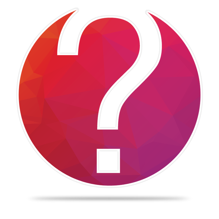 branded icon with a question mark cut out of a circle